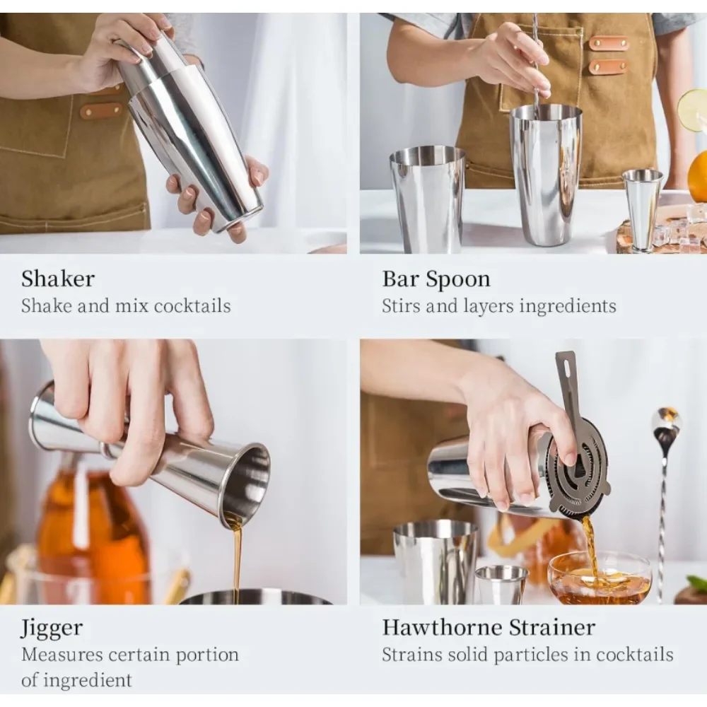 23Pcs Stainless Steel Cocktail Shaker Set with Stand Bartender Kit Bar Tools for Home Bar Party Drink Mixing