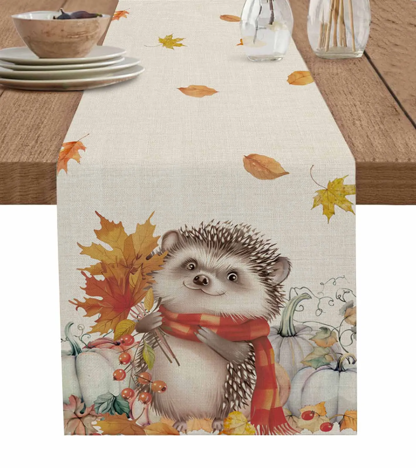 

Fall Thanksgiving Pumpkin Hedgehog Linen Table Runners Kitchen Table Decoration Dining Table Runner Festival Party Supplies