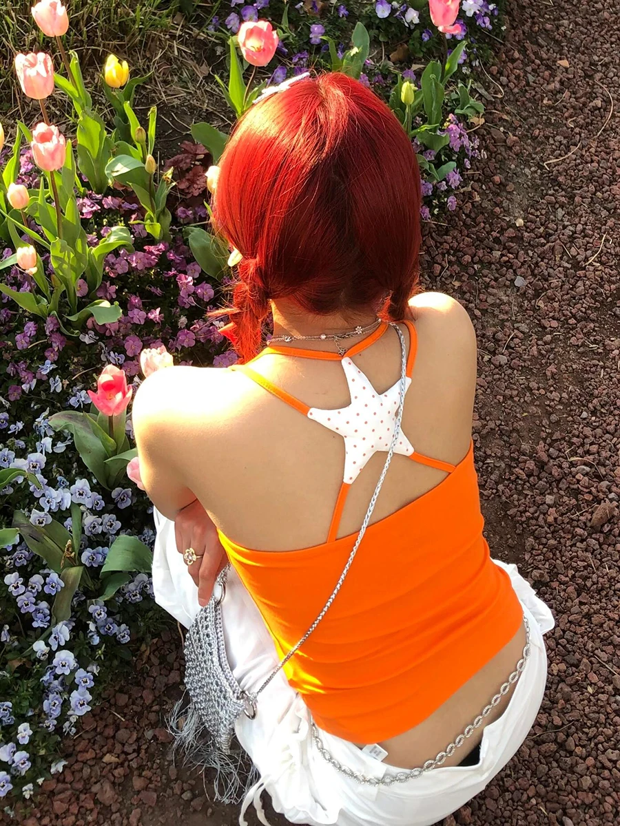 ReddaChic Tartan Plaid Skirt Top Set Y2k Star Racerback Knit Cami Drawstring Bud Liner Mini Skirt Casual Summer Women Clothes