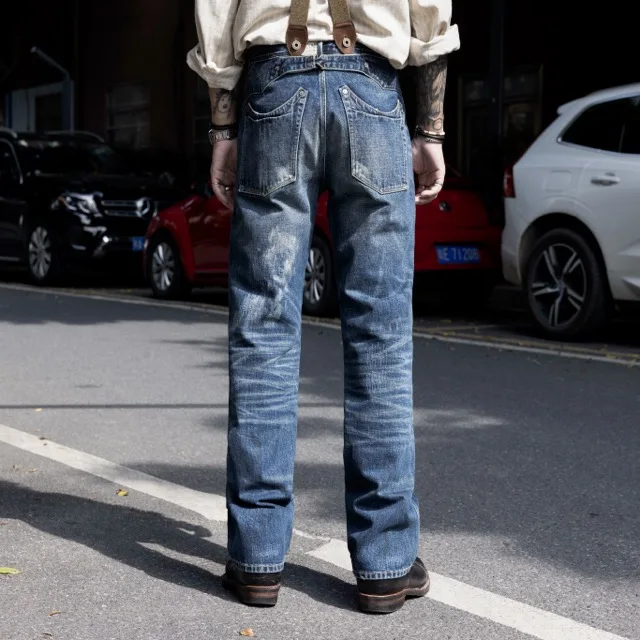 LRCK-0007 Red Tornado 15oz Button Fly Slim Fitting Raw Denim Jeans Buckle Back Super Quality Indigo Selvage Washed Pants