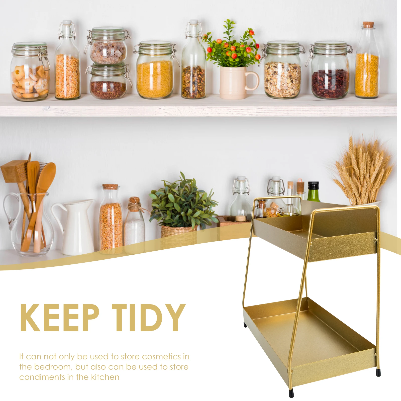 

Storage Material Desktop Shelf Double-Layer Rack Desktop Rack Double-layer Organizer Makeup Bedroom Kitchen
