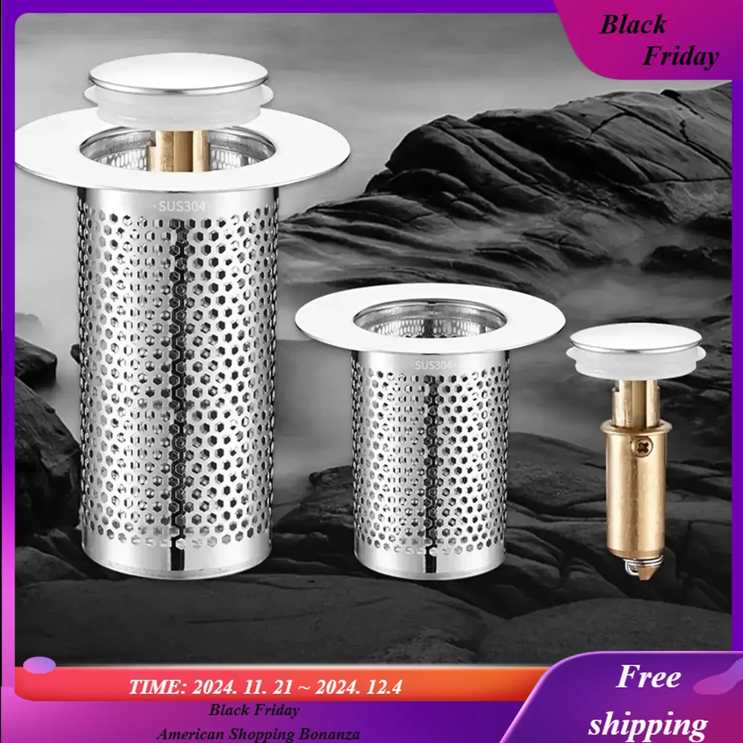 Multifunctional Floor Drain Filter Pop-Up Bounce Core Basin Drain Stopper Hair Catcher Shower Sink Strainer Bathroom Accessory