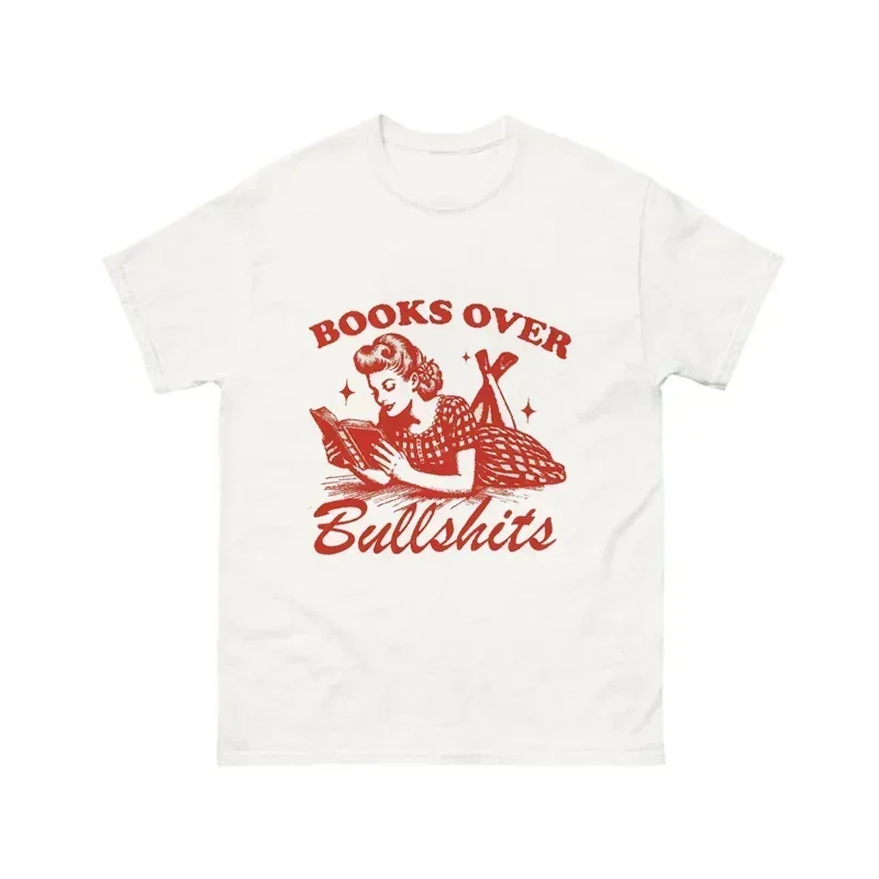 

Books Over Funny Women Tshirt Модный винтажный книжный ретро-художественный дизайн для графических футболок Y2k Эстетическая футболка Женская мода сгусток