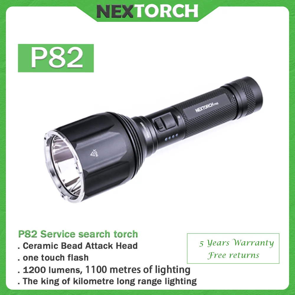 

Nextorch P82 1200 Lumens 1100 Meters Long Range Flashlight high Powerful high brightness usbc Rechargeable torch led camping