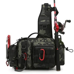 Fishing Tackle Backpack Lure Box Gear Storage Bag Fanny Pack for Men Fly Fishing Backpack with Rod Holder Sling Shoulder Bag