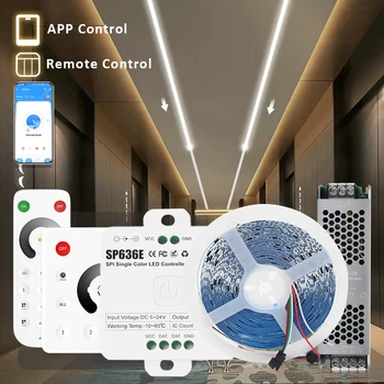 コントローラー付きLEDストリップライト,ランニングライト,回転,シルクランプ,sp636e,トランシーバー,アプリ2835, 10m, 15m, 20m, 24v,ws2811,2.4g