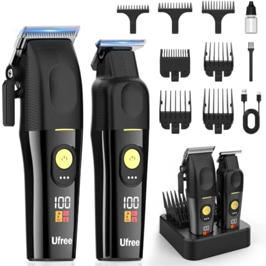 

Professional Cordless Hair Clippers for Men with Storage Stand Electric Shaver Trimmer Set in Black High-Precision Cutting for