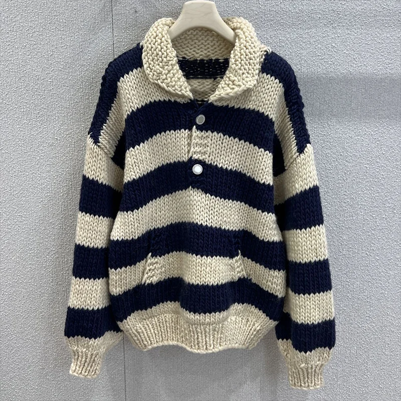 

High quality Two tone striped women's turtleneck pullover sweater, autumn and winter thick fit for outerwear 25121204