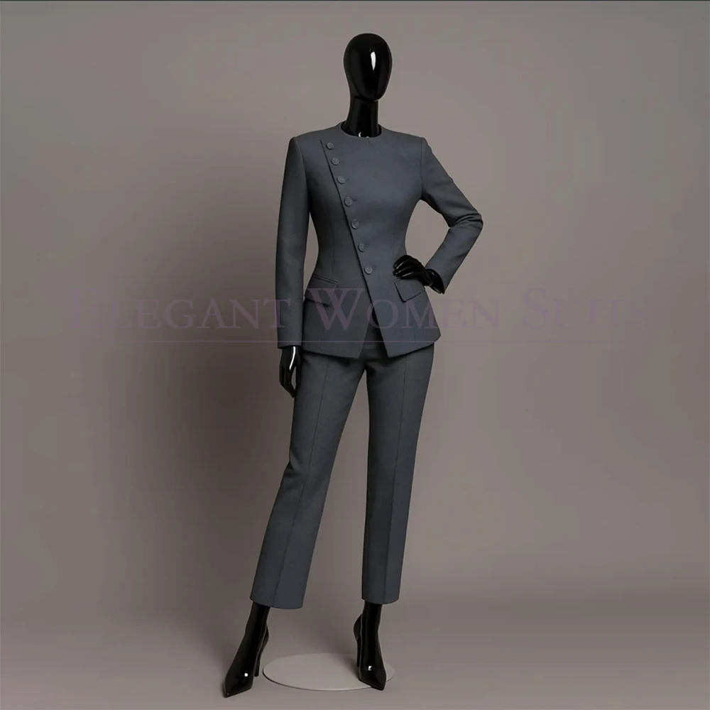 

Элегантные женские костюмы класса люкс: пиджак с диагональной застежкой и брюки стандартной длины, комплект из 2 предметов для офиса