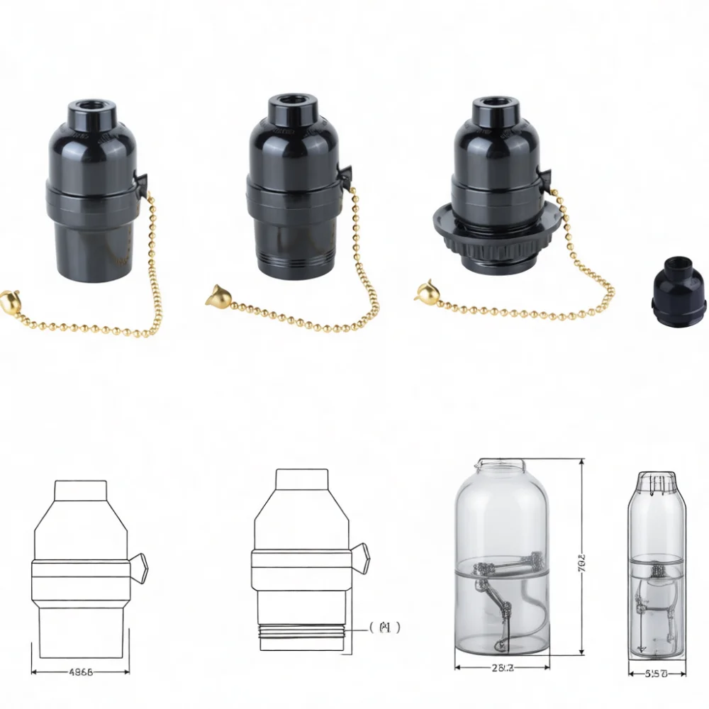 E26 Socket Base Pull Chain Lamp Connector US Standard Fitting For DIY Table Lighting Fixture Repair Replacement Accessory