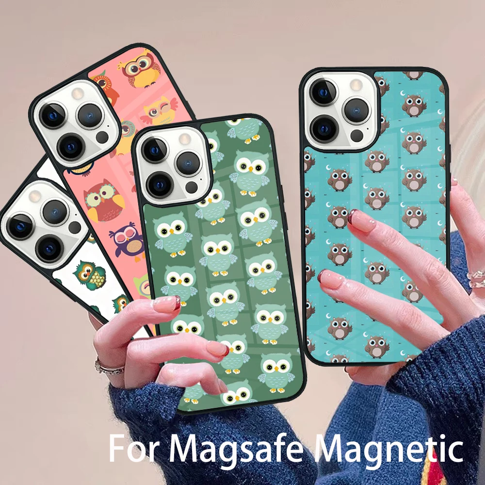 

Owl Cute lovers Kawaii Cartoon Phone Case Magesafe Magnetic Wireless Charge Cover For IPhone 16 11 12 13 14 15 Pro Max Plus Mini