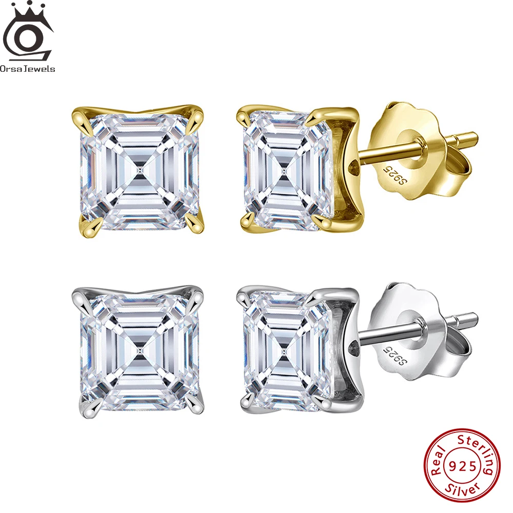 ORSA JEWELS Elegant 925 Sterling Silver Stud Earrings Featuring a Shiny Rectangle Zirconia Stone, the Perfect Gift for Her LZE19