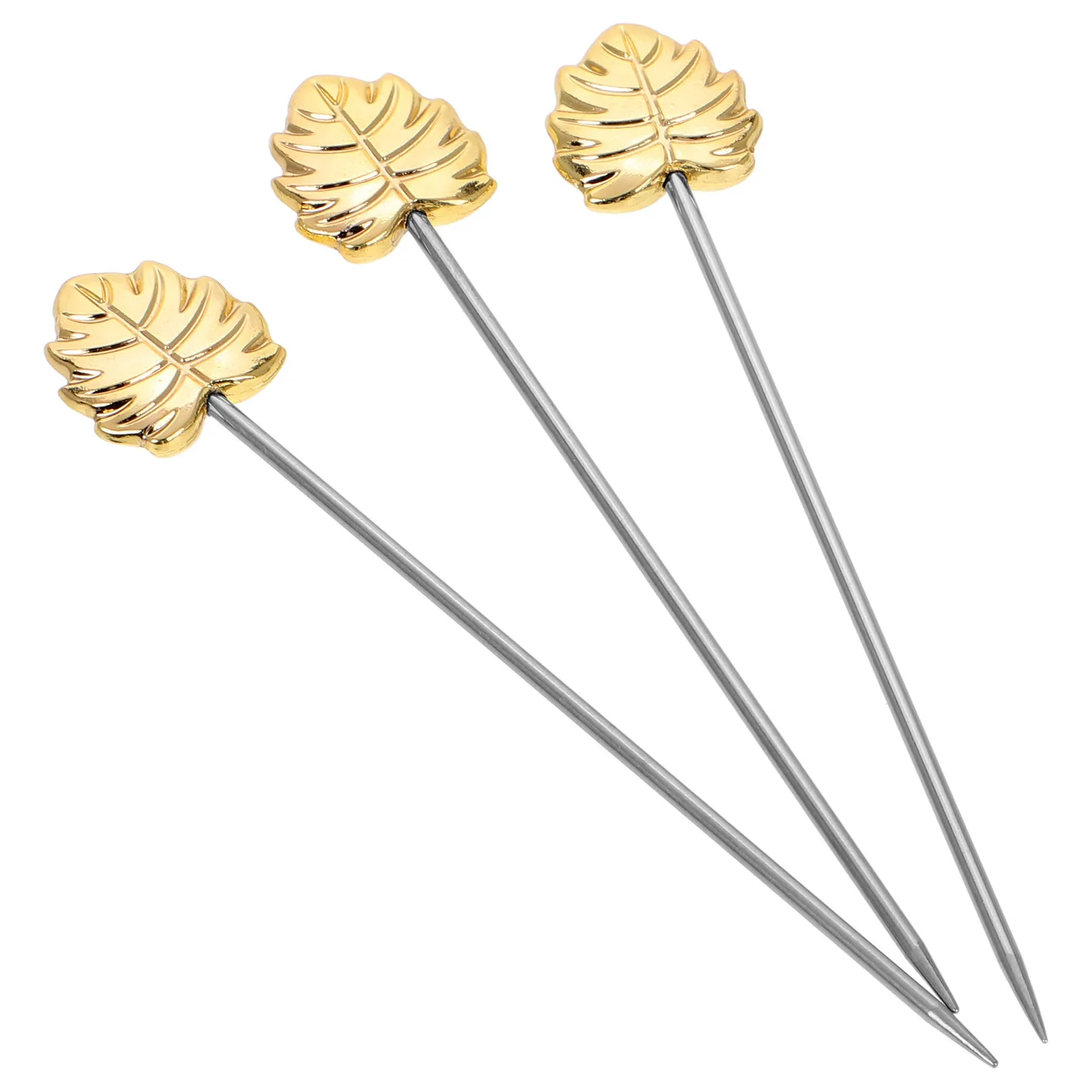 

3Pcs Sleek Stainless Steel Fruit Decorative Needles Versatile Cocktail Sticks for Food Presentation and Parties
