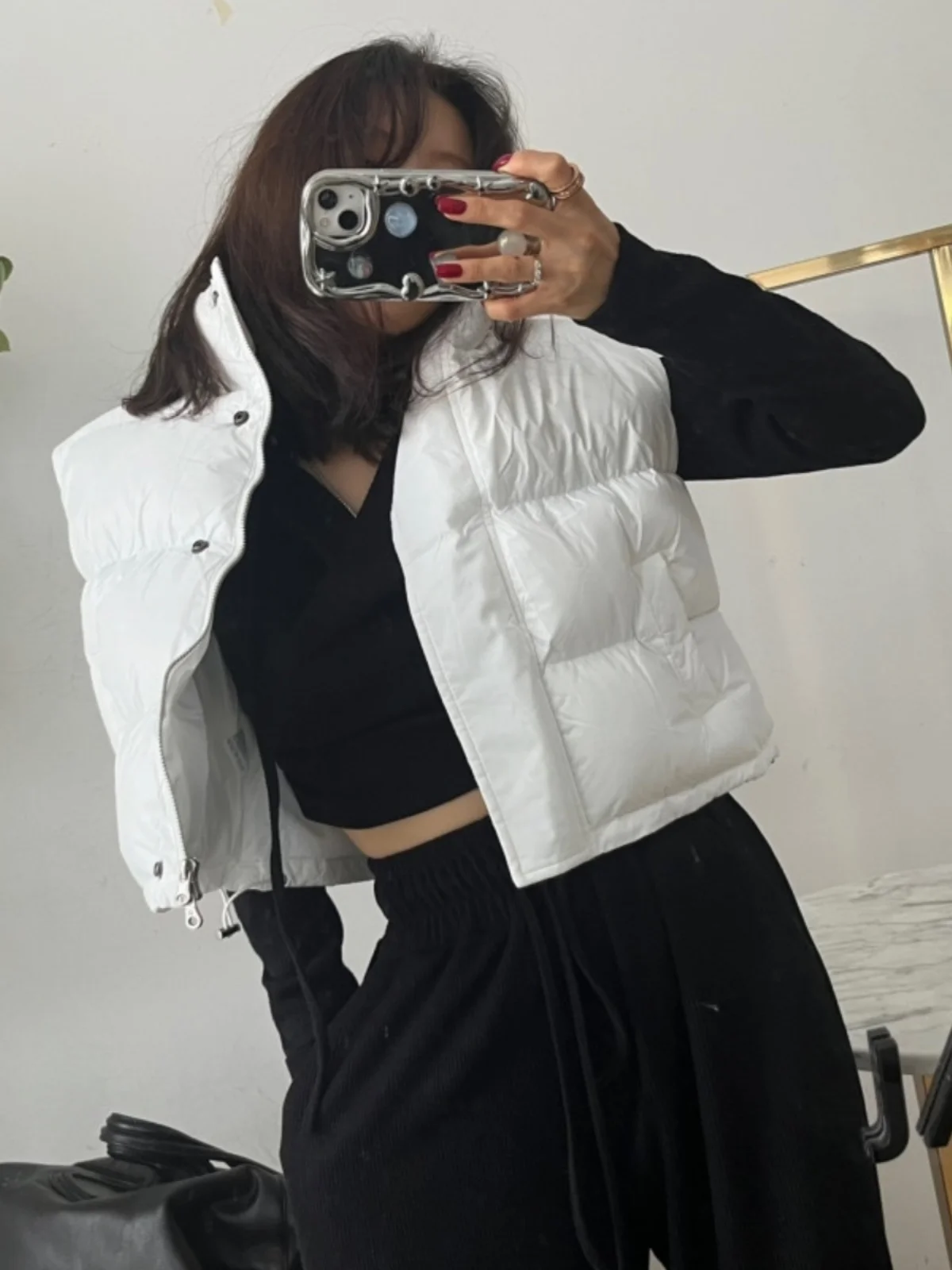 

Женский утепленный зимний жилет из хлопка с воротником-стойкой, на молнии, средней длины