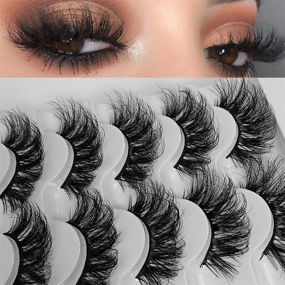 5 Pairs Fluffy False Eyelashes 8D Eye Lashes Natural Long Fake Eyelashes Dramatic Full Messy Volume Fake Lashes