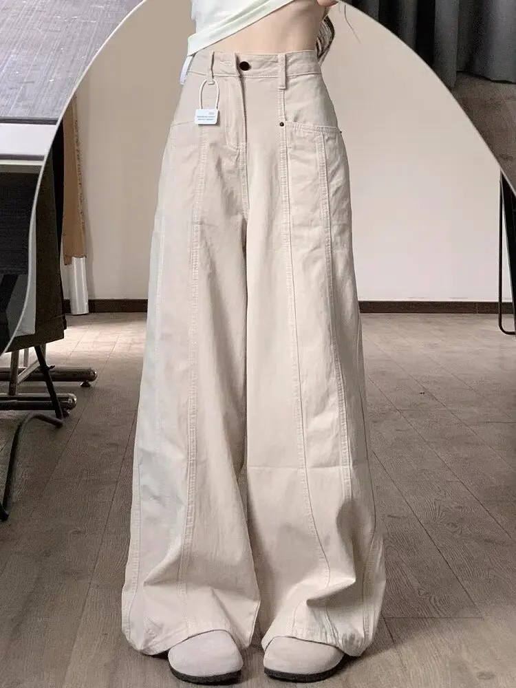 Women Y2k Jeans High Waist Long Wide Leg Pant Women Korean Style Loose Pleated Ladies Trousers Harajuku Apricot Casual  Woman Pa