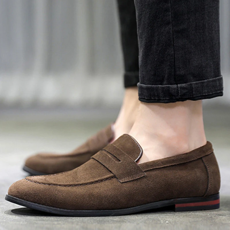 New Flats Men Large Size Solid Suede Casual Shoes Soft Fashion Loafers Slip-on Male Lightweight Driving Flat Heel Footwear