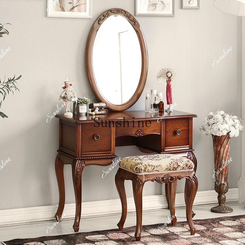 American rural neoclassical solid wood bedroom dresser small apartment studio makeup table  FT