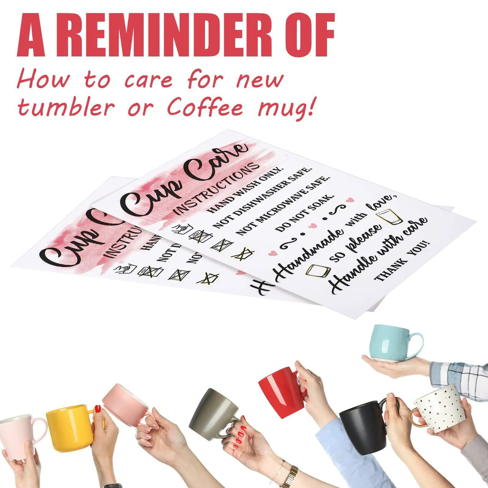 50pcs 텀블러 컵 카드, 컵 케어 지침 카드, 텀블러 케어 카드, 비즈니스 머그 스토어 용 컵 케어 머그 삽입