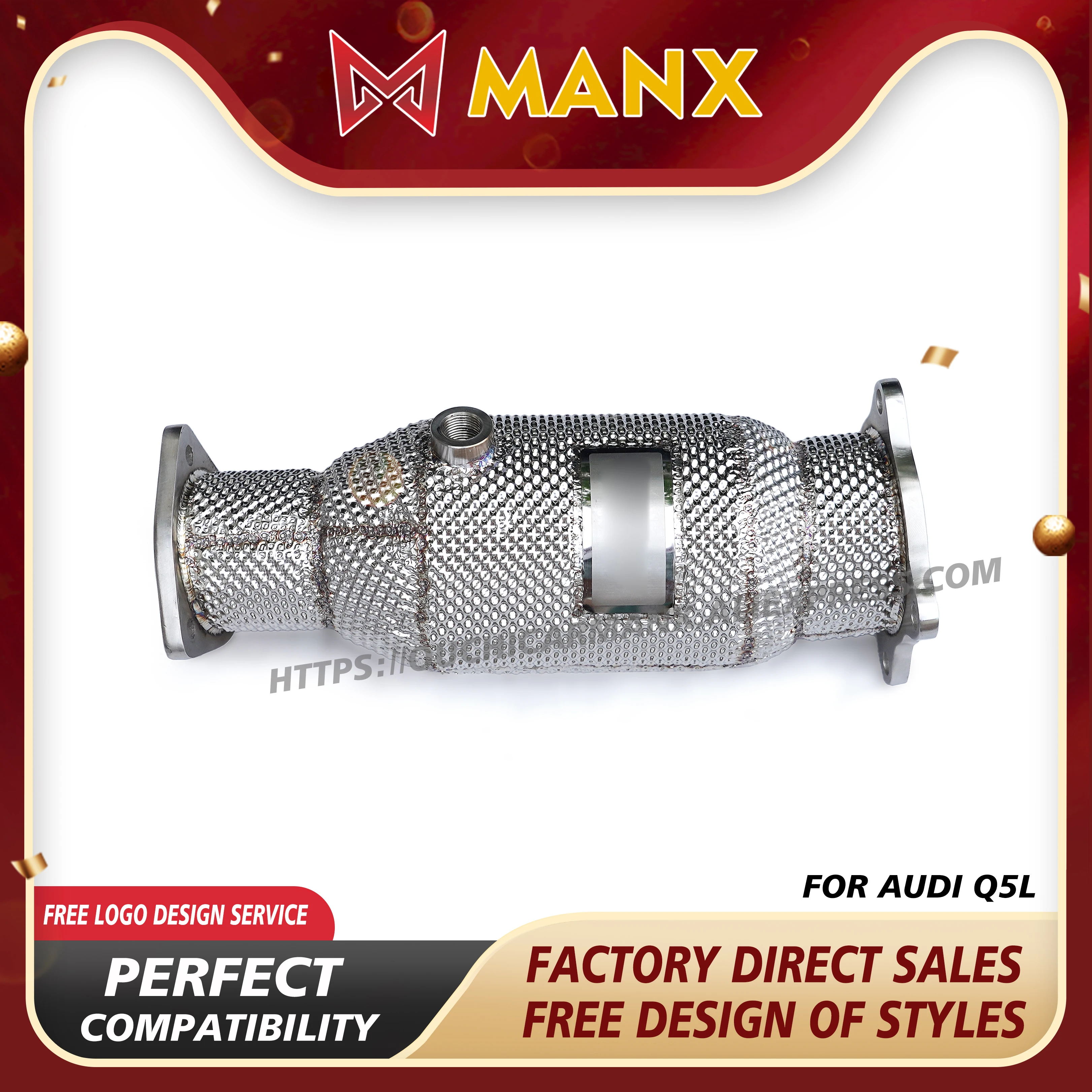 

MANX High-Flow Catted & Catless Downpipe for Audi Q5L | Performance Exhaust Pipe with Heat Shield
