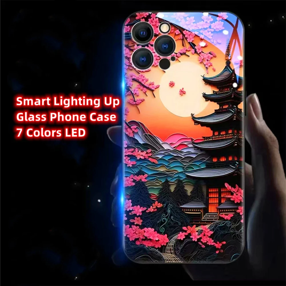 

Peach Blossom Pavilion Design Smart LED Light Glowing Glass Phone For Huawei P60 P50 P40 P30 Pro Plus Mate 60 50 50E 40 30 20