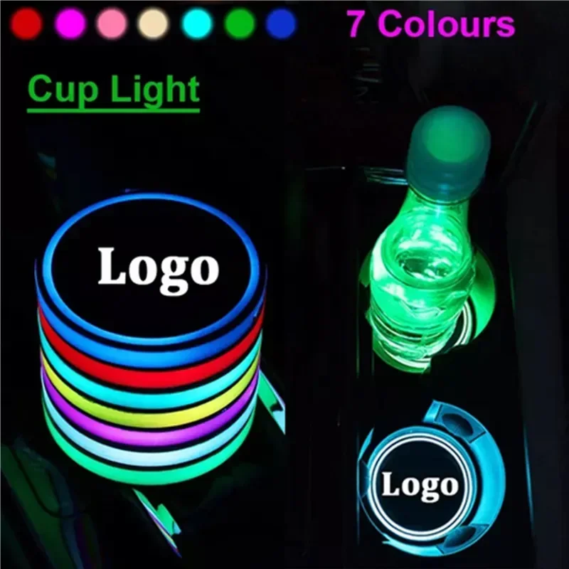 2pcs Car Luminous Water Cup Coaster 7 Colorful Car Led Atmosphere Lights For JAC Refine J3 J2 S5 Car logo Cupmat Ambience lights