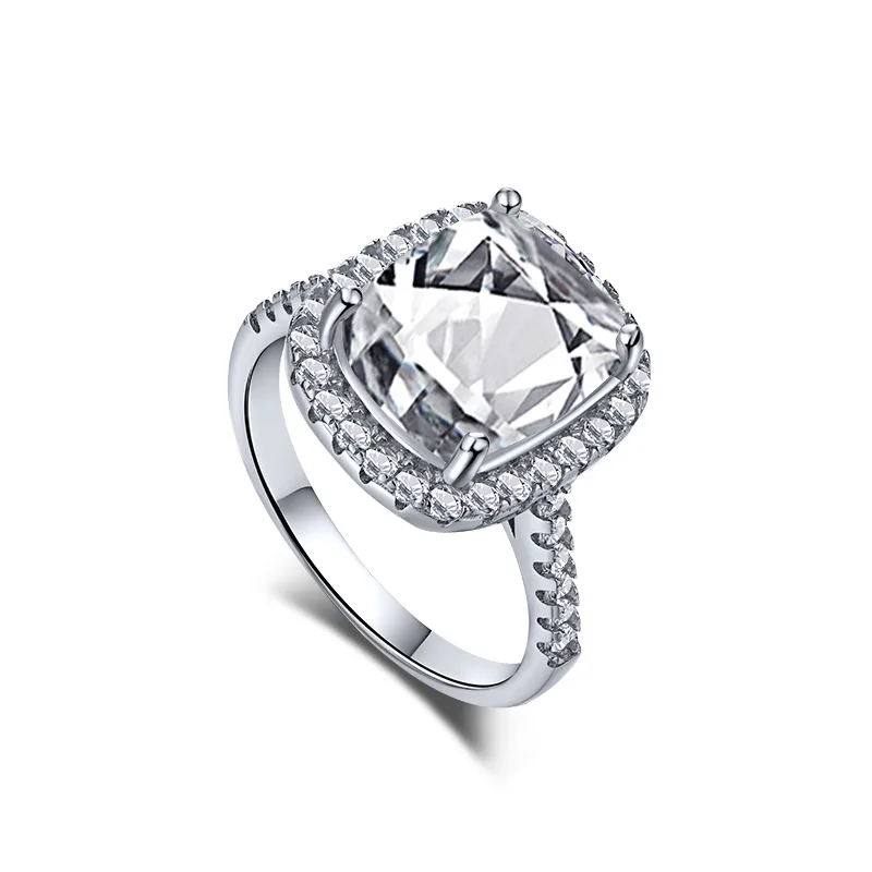 Cross border Luxury S925 Sterling Silver Ring with Square Ice Flower Cut 8A Zircon Simulated Diamond Ring for Women