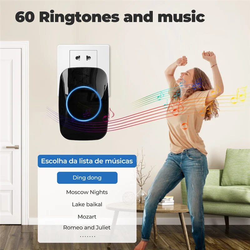 SQPP-Self Powered беспроводной дверной звонок без батареи водонепроницаемый дверной звонок кольцо для детей пожилых абонентов