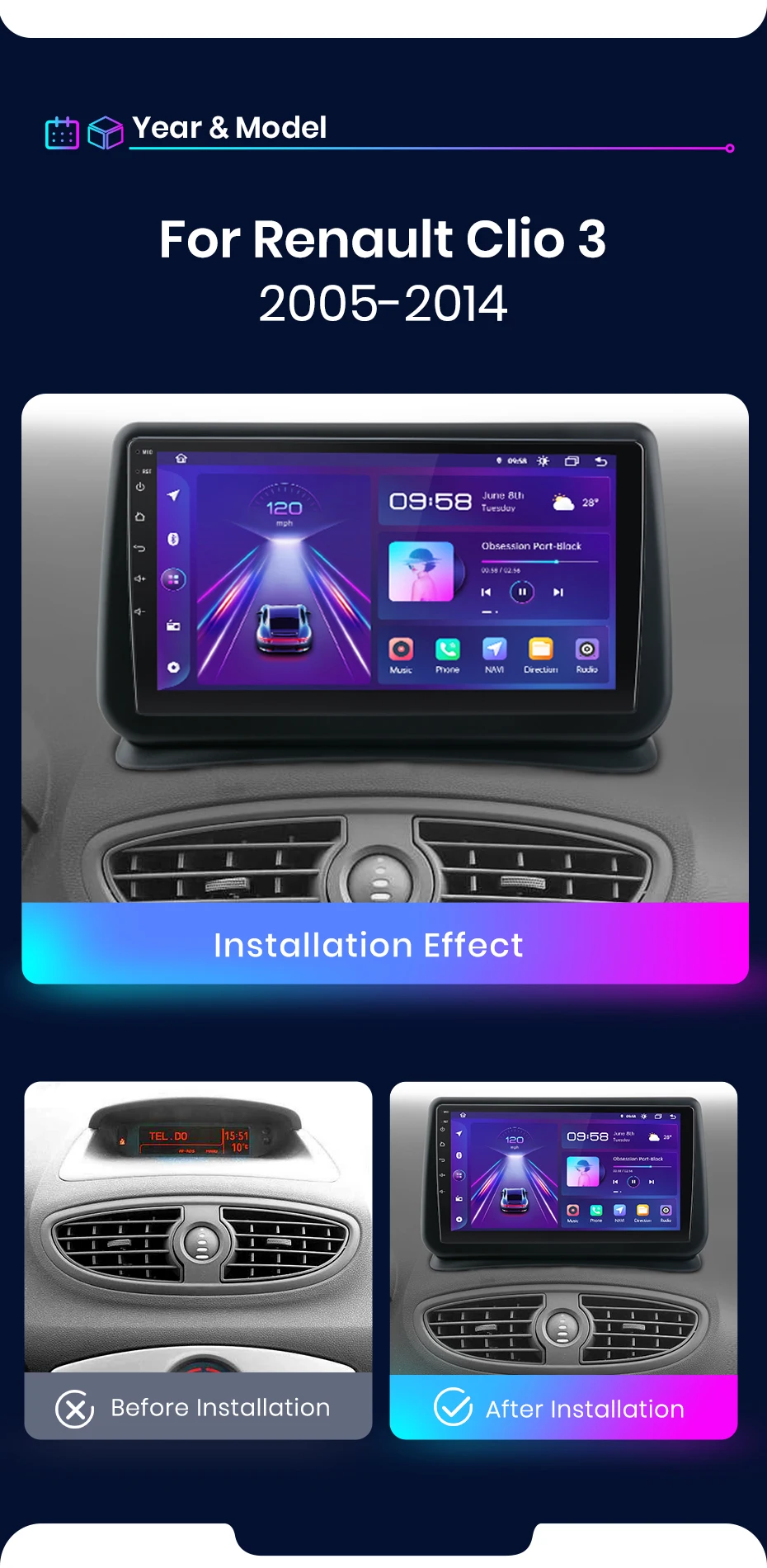 Junsun ai 4g lte kabelloses carplay android auto autoradio für renault clio 3 2009 2014-gps navi bt dsp rds fm – Detail 5