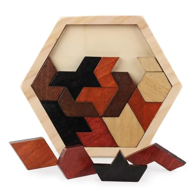 6pcs Montessori Wooden Toys 3D Jigsaw Puzzle Tangram Math Toys Baby Hand Grasp Board Shape Match Puzzle Educational Toy for Kid