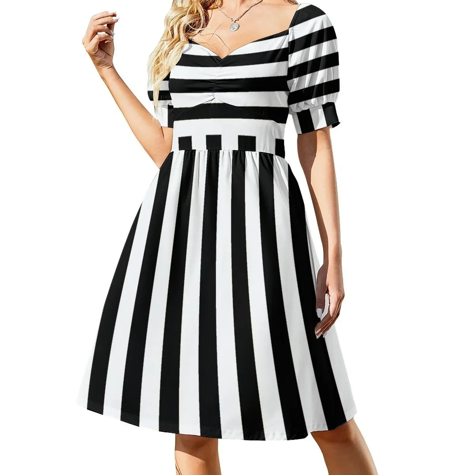 

BLACK AND WHITE VERTICLE STRIPES 2 * NOVELTY DRESSES AND T-SHIRTS Sleeveless Dress Woman clothing women dress Dress