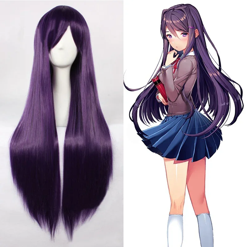 High quality DDLC wig game Doki Doki literary club! Yuri 80 cm purple long heat resistant hair wigs cosplay synthetic