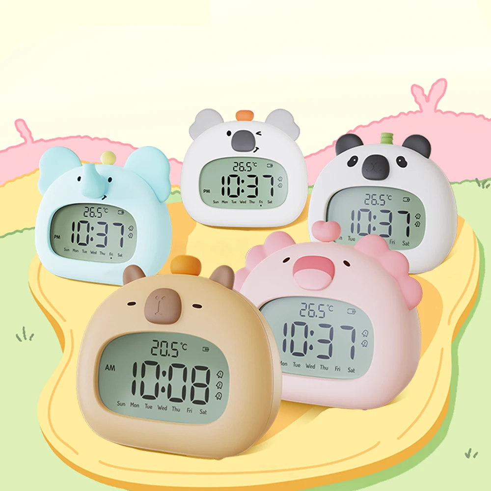 

LED Alarm Clock With Night Light Multi-functional Timer Wake Up Alarm Clocks Capybara Axolotl Koala Bedroom Desk Decor Kids Gift