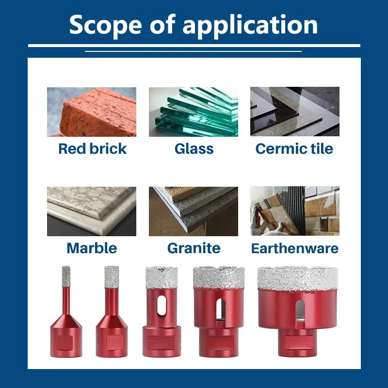 1pc 6mm-80mm Vakuum Gewinde Gelötete Loch Opener Bohren Core Bits M14 Rot Winkel Grinder für diamant Keramik Fliesen Granit Marmor – Detail 3