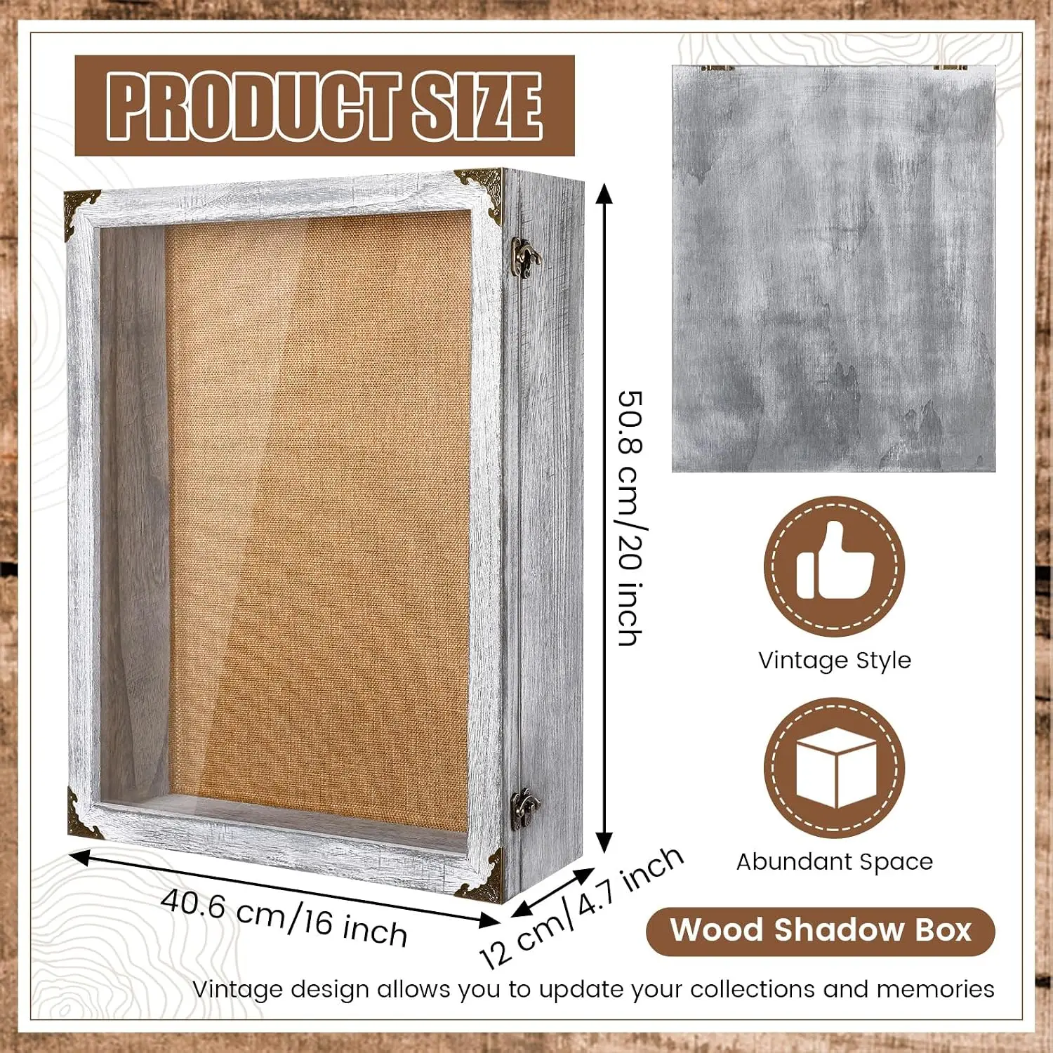 16x20 Inch Shadow Box Depth 4.7in Shadow Boxes Display Cases with Cork Board Backing Rustic Burnt Wood Box for Flowers Bouquet W
