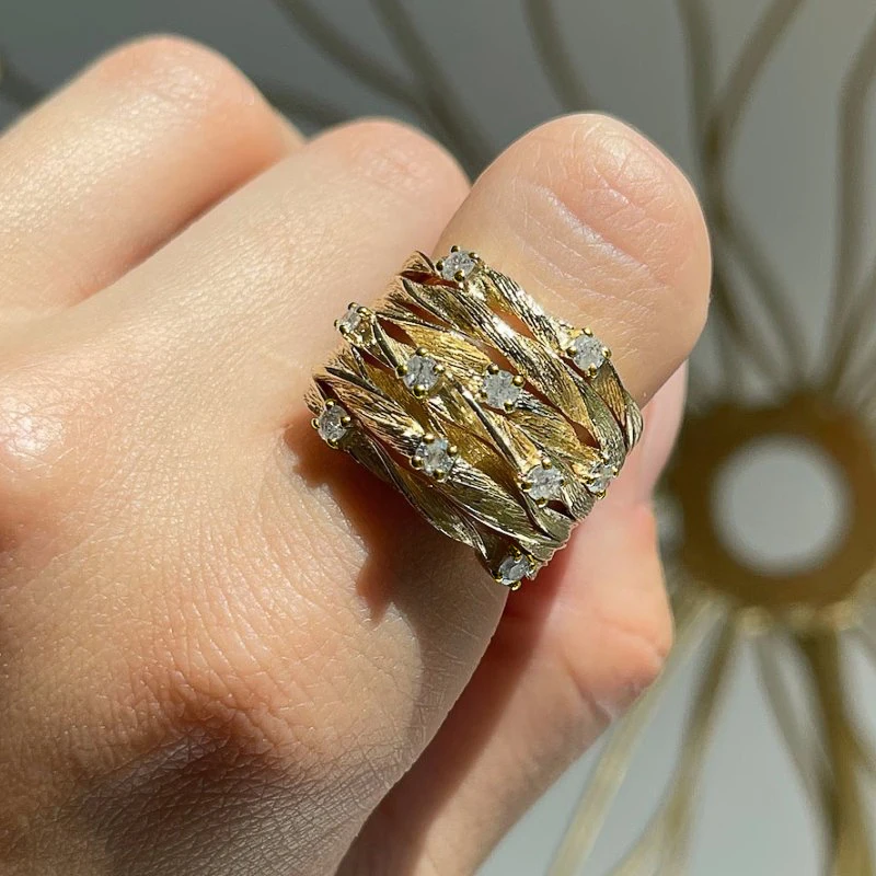 Huitan Cross Ring for Women Gold Color Plated Fashion Wide Band Design Modern Trendy Female Finger Accessories Wedding Jewelry