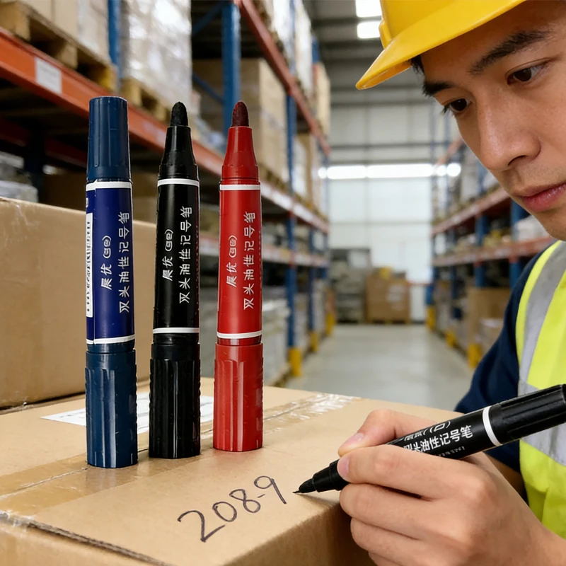 

5pcs Markers Double-headed Permanent Markers Black Red and Blue Oil 6mm Waterproof Quick-drying Stationery Markers Art Supplies