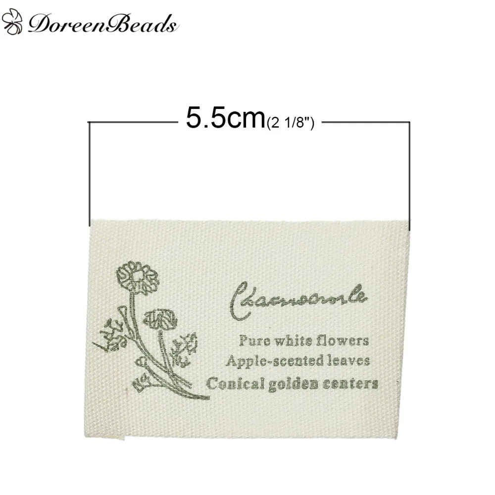 DoreenBeads Cotton Woven Printed Garment Labels Tags DIY Scrapbooking Craft Rectangle Green Coat Bag Sewing Crafts, 10-200PCs