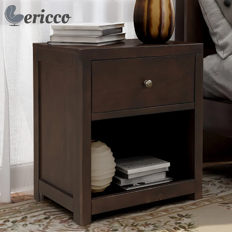 GERICCO Solid Wood Nightstands Bedside Table for Bedroom Vintage Dark Brown Sofa End Table Modern Minimalist Storage Night Stand