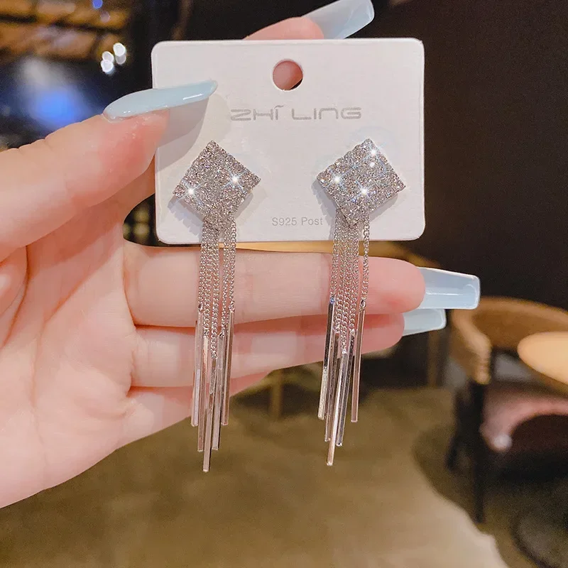 Trend Long Wire Tassel Thread Chain Climb Drop Earrings for Women Straight Hanging Ear Jewelry image 4