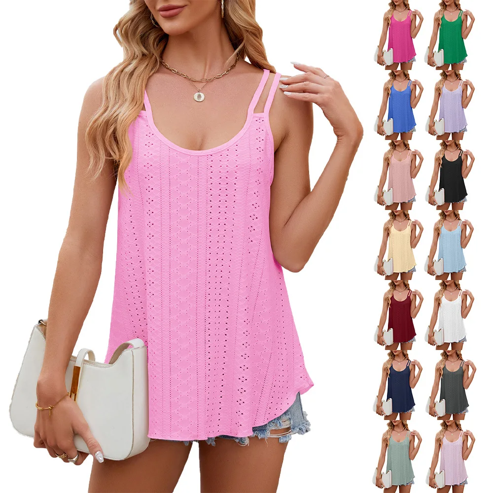 

2025 Women's Hollow V-ne Svel Sling Top T-irt Casual Sportswear Vest Faionable Autumn Collection