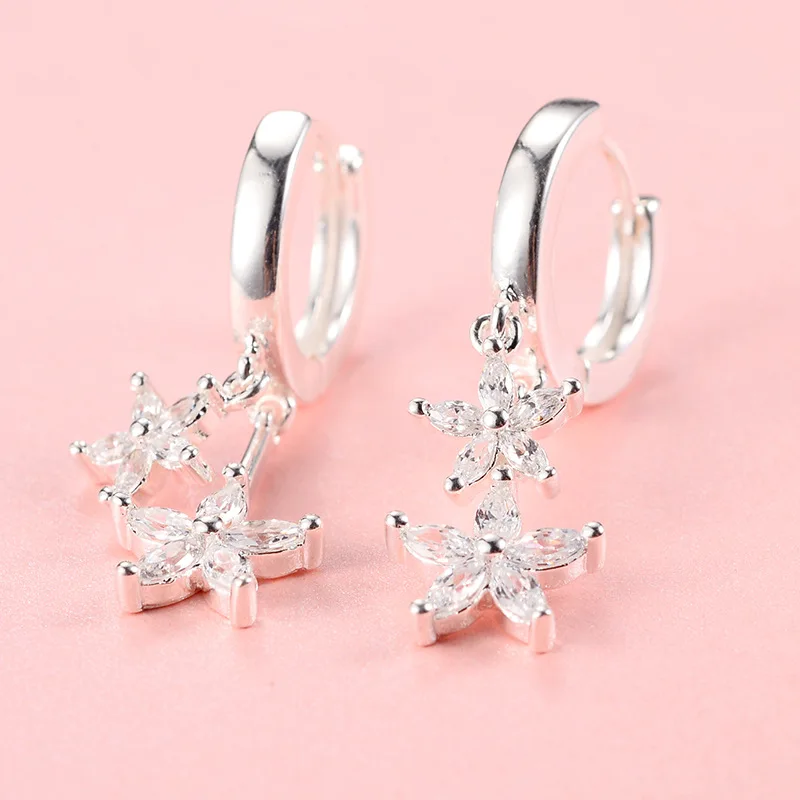 New arrival flower zircon 925 sterling silver ladies earrings jewelry birthday gift wholesale anti-allergic women