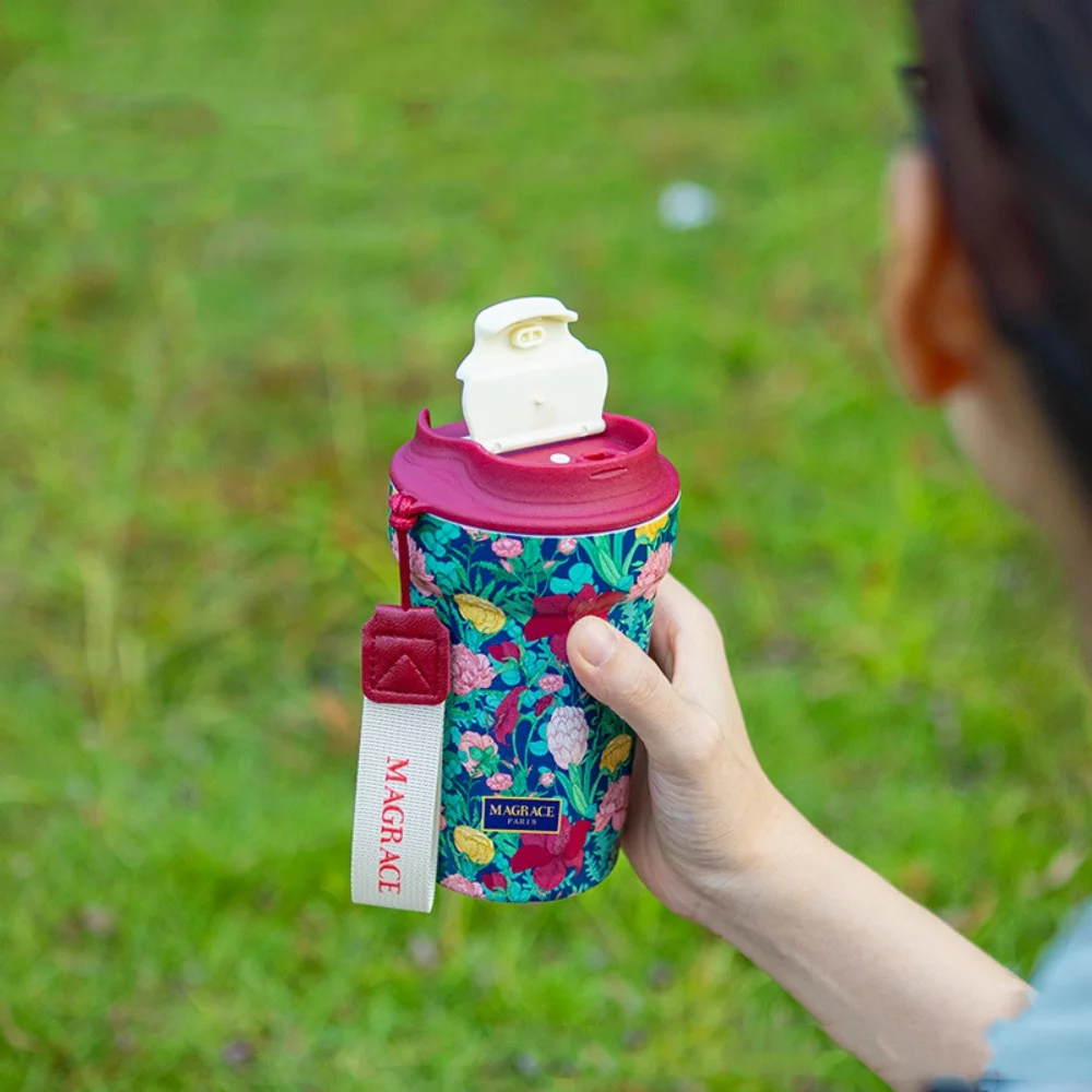 420ML Travel Mug Coffee Cup 316 Stainless Steel Thermal Mug Retro Flower Pattern Vaccum Thermos Cup Water Bottle Protable