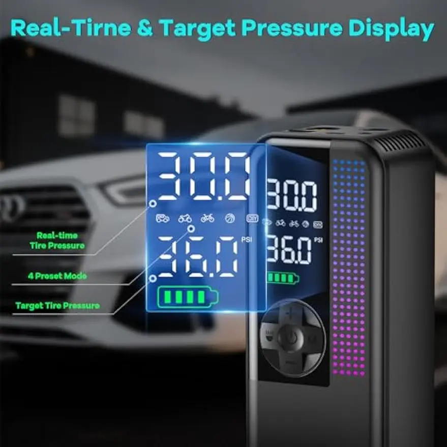 Draagbare luchtcompressor, 150 PSI draadloze pomp, Dual Power 6000 mAh, snelle inflatie 24 l/min, automatische uitschakeling voor autofiets