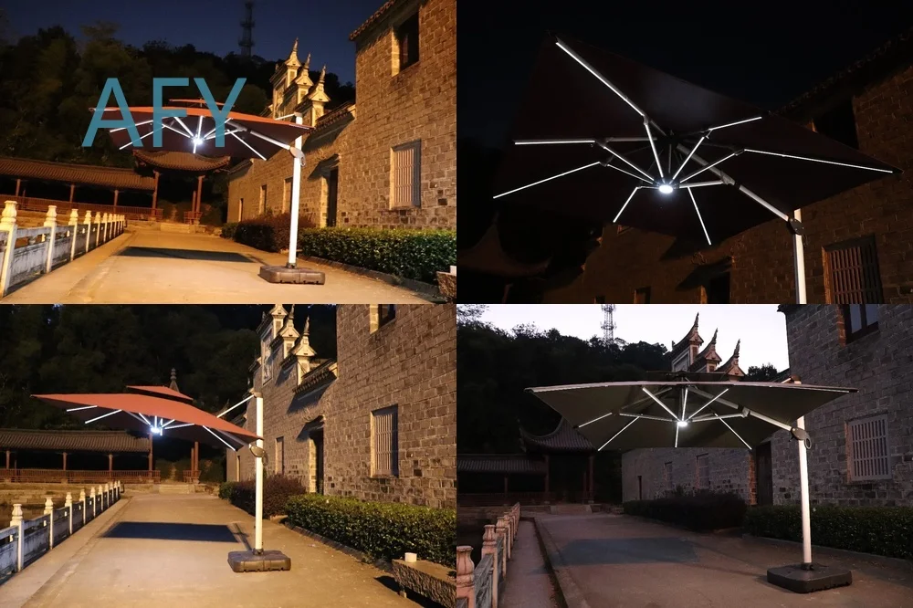 Outdoor Parasol Sun Umbrella for Garden Beach Patio Commercial Use Portable Rainproof Solar Powered Shade Canopy for Outdoor