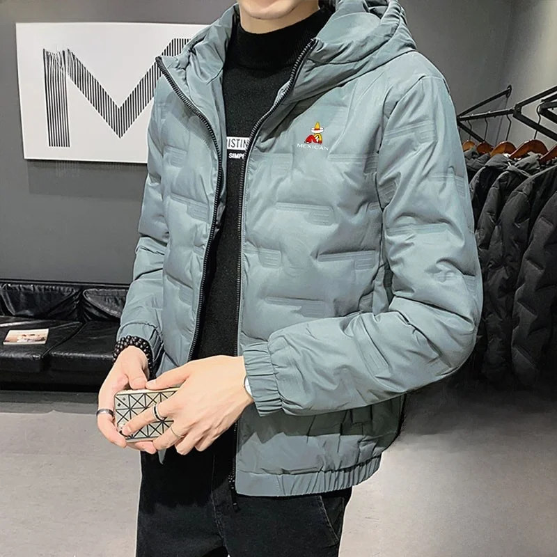 

Мужская зимняя утепленная хлопковая куртка с капюшоном, молодежная модная повседневная одежда из полиэфирного волокна, с длинными рукавами, короткая.