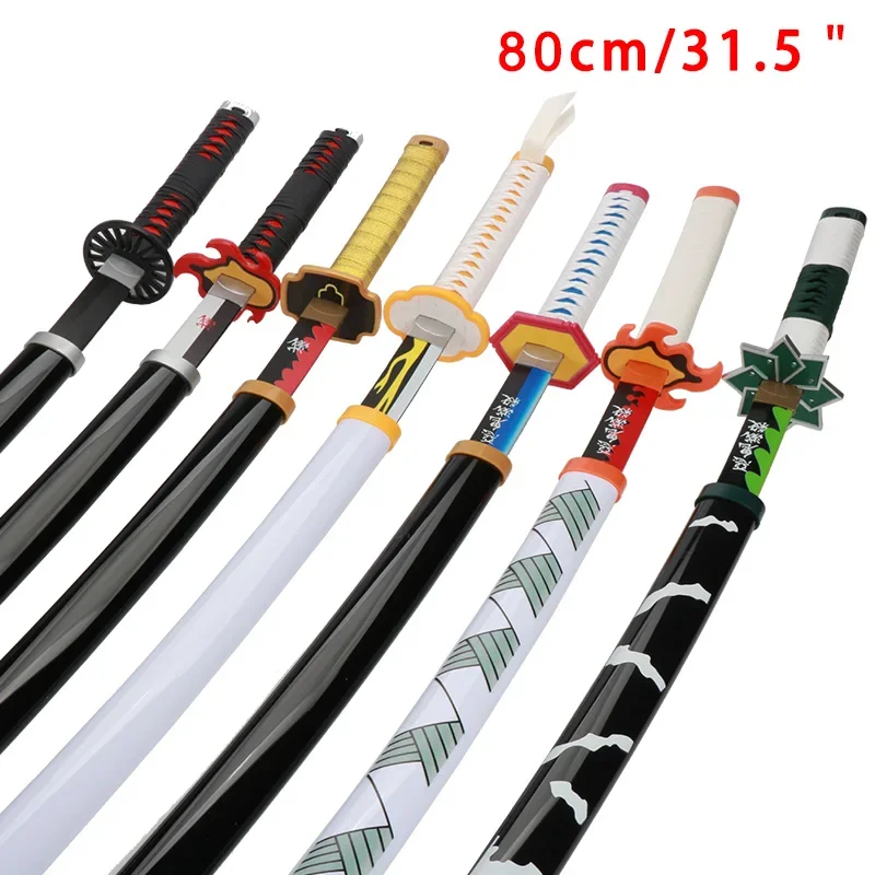 Anime Demon Slayer Katana 80 cm/31.5 "Muichirou Fire God Tanjiro Cosplay Wapens Houten Speelgoed Zwaarden met Riem en Zwaard houder