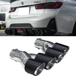Quad Exhaust Tip Carbon Fiber Car Exhaust Pipe For BMW G20 G21 320d 330i 325i 2020+ Muffler Tip Tailpipe 63mm Nozzle