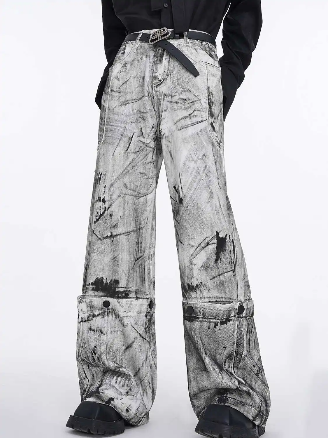 

Мужские прямые джинсы с отстегивающимся дизайном, белые длинные брюки с низкой посадкой, свободный крой, весна-осень, уличный стиль