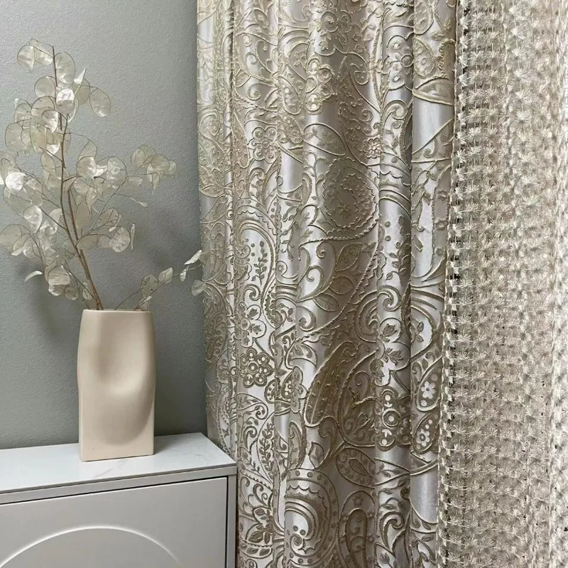 

Custom Size Fashion Luxury European Curtains for Living Room Bedroom Villa Retro Platinum Flower Baroque Curtain Customized